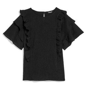 Express Textured Double Ruffle Top, size Small, Navy